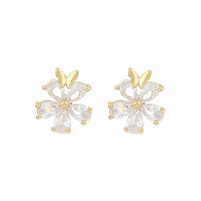 Wholesale s925 silver needle real gold electroplated gold copper inlaid zircon earrings